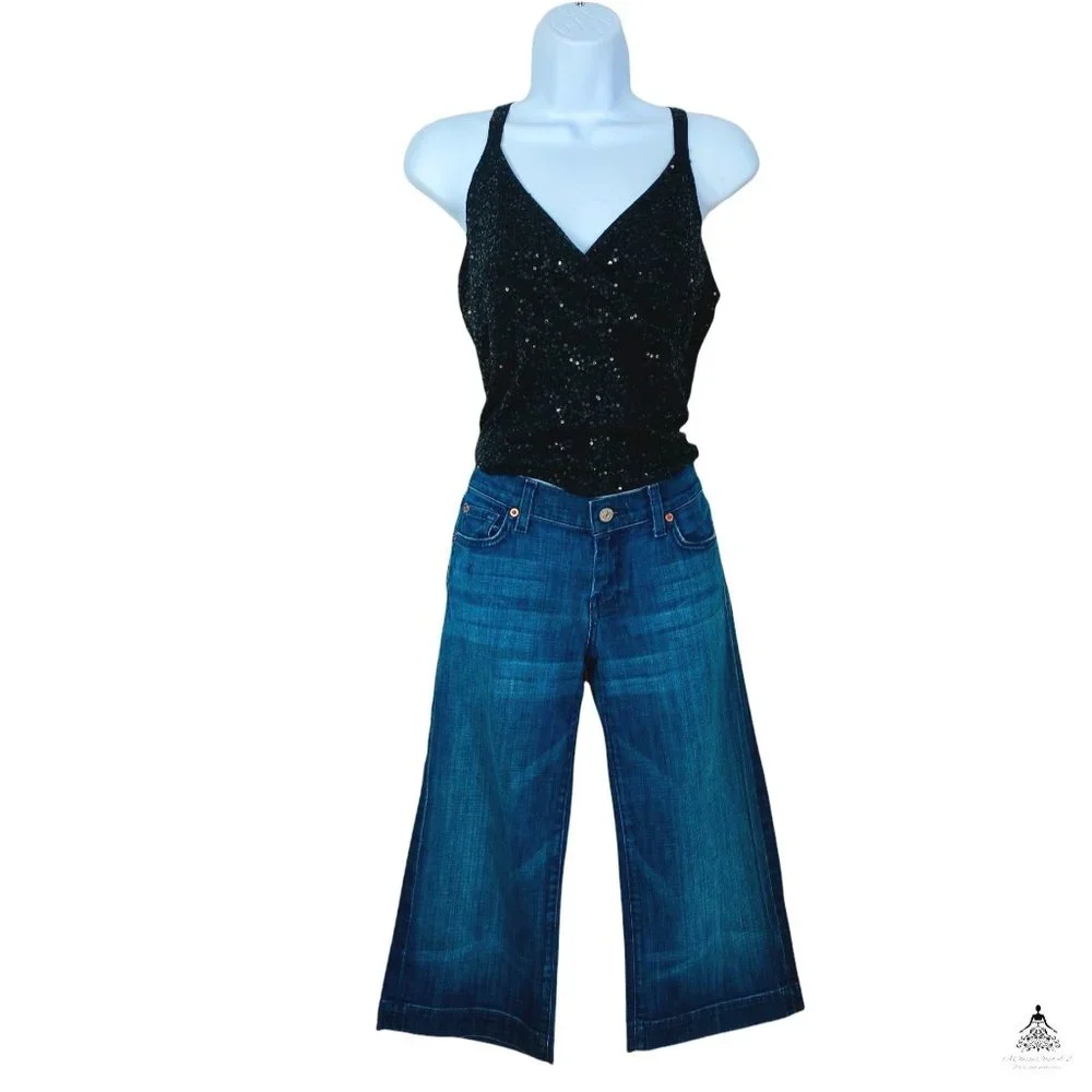 7 For All Mankind Dojo Cropped Blue Jeans 28x20.5 - Picture 1 of 7